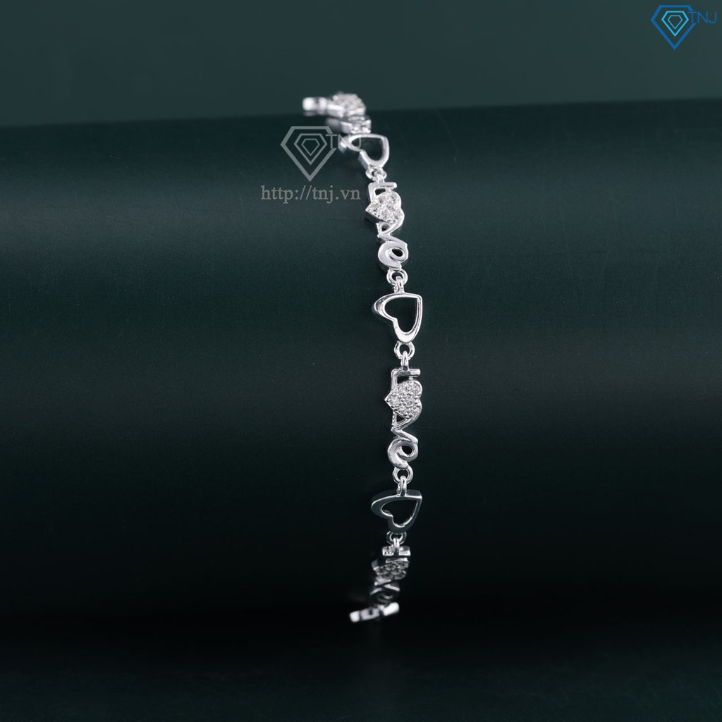 Lắc tay bạc cho nữ hình trái tim chữ Love dây rút LTN0448