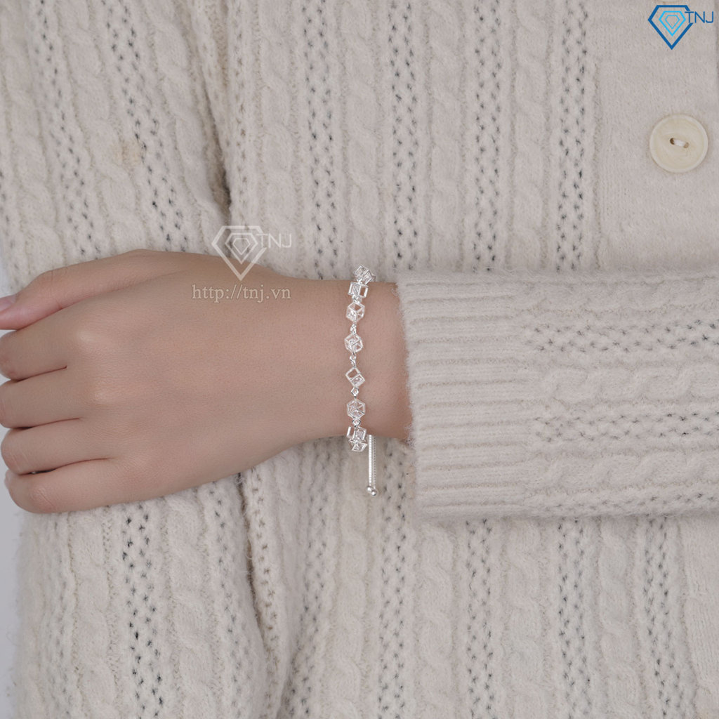 Lắc tay bạc cho nữ hình lập phương dây rút LTN0449