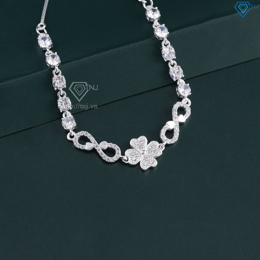 Lắc tay bạc cho nữ cỏ 4 lá vô cực may mắn đính đá dây rút LTN0450