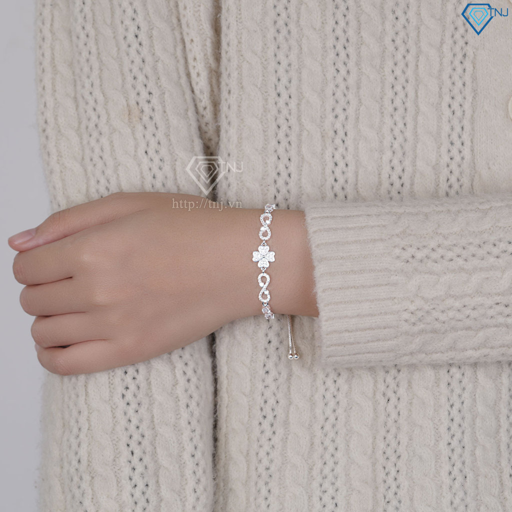 Lắc tay bạc cho nữ cỏ 4 lá vô cực may mắn đính đá dây rút LTN0450