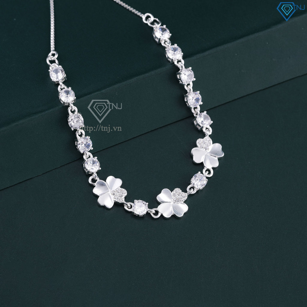 Lắc tay bạc cho nữ cỏ 4 lá may mắn đính đá dây rút LTN0451