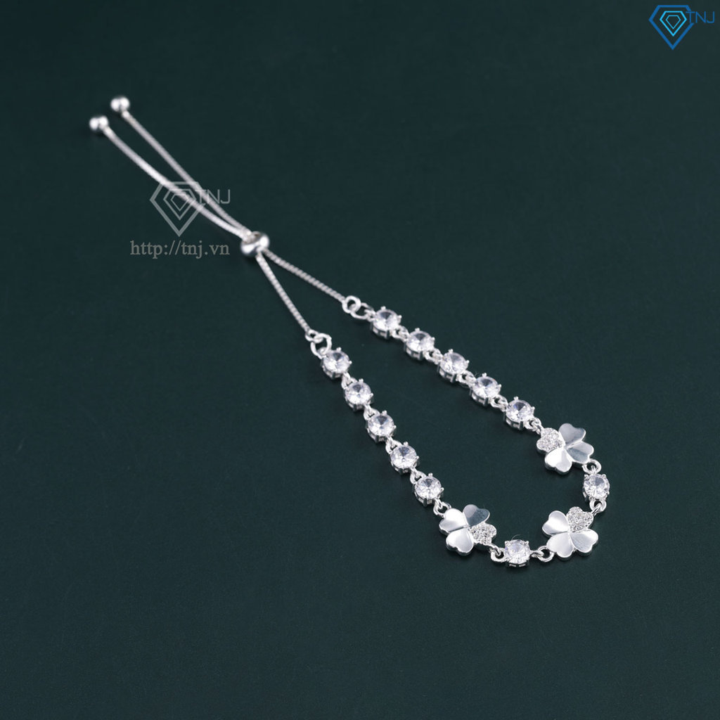 Lắc tay bạc cho nữ cỏ 4 lá may mắn đính đá dây rút LTN0451