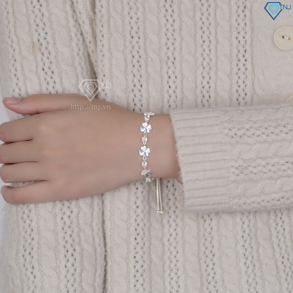 Lắc tay bạc cho nữ cỏ 4 lá may mắn 6 cánh dây rút LTN0452