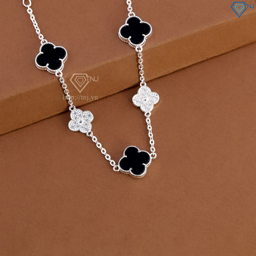 Lắc tay bạc nữ cỏ 4 lá đính đá đen LTN0456