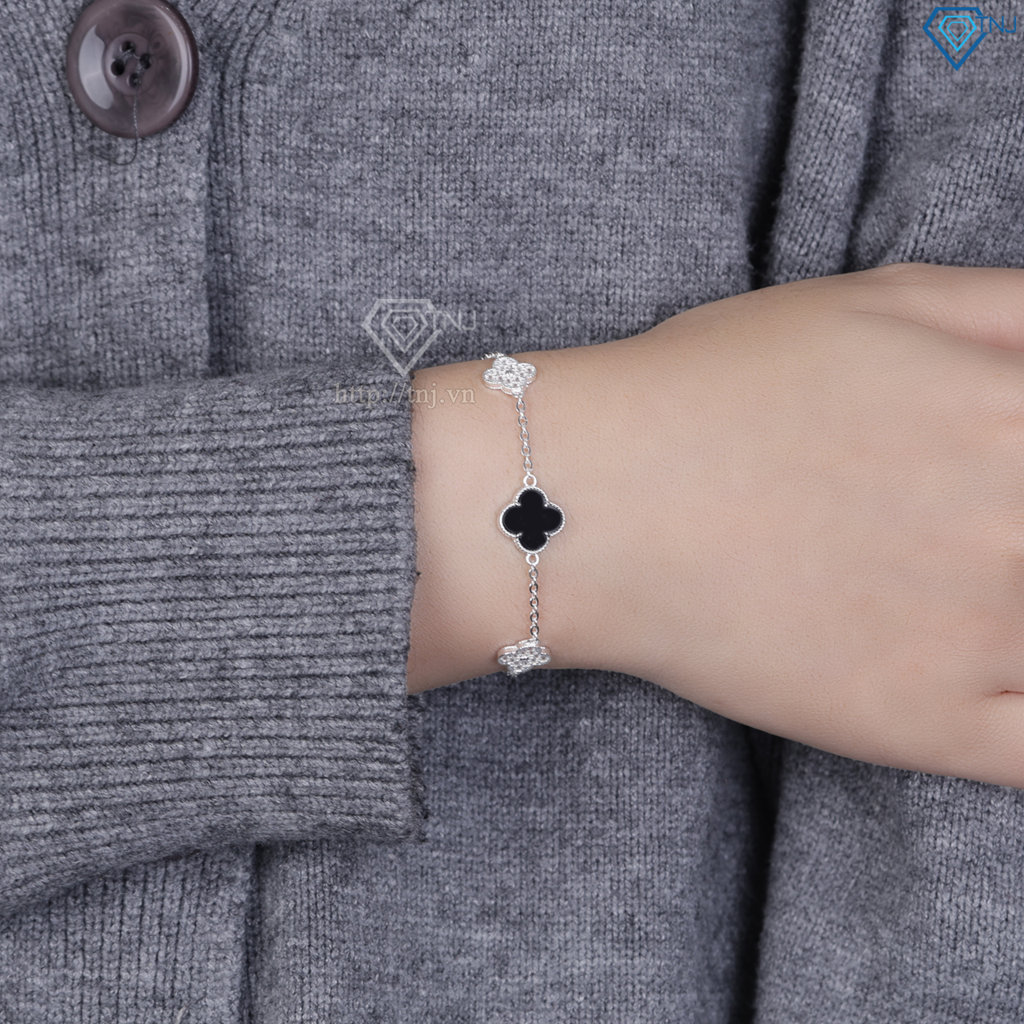 Lắc tay bạc nữ cỏ 4 lá đính đá đen LTN0456