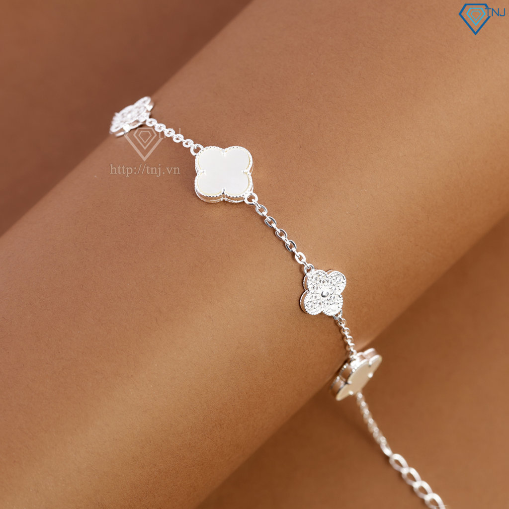 Lắc tay bạc nữ cỏ 4 lá đính đá trắng LTN0456