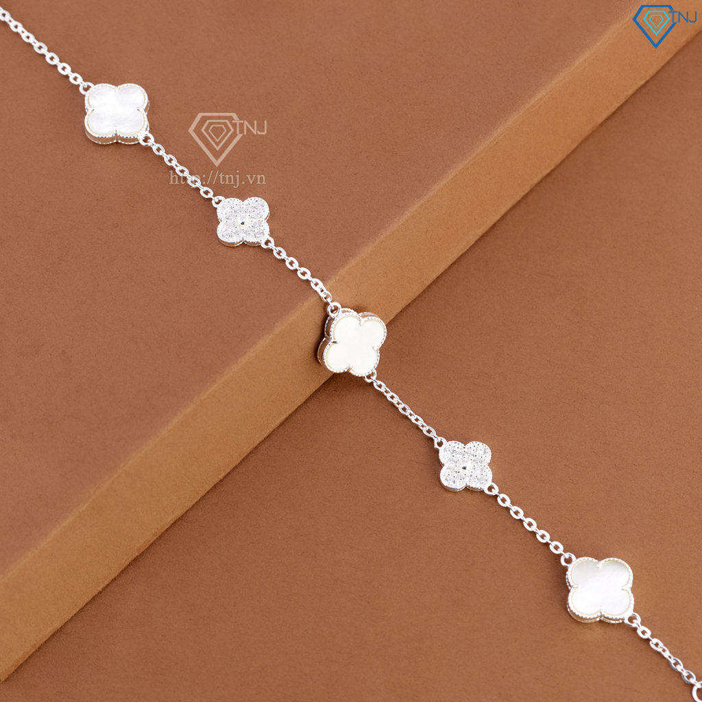 Lắc tay bạc nữ cỏ 4 lá đính đá trắng LTN0456