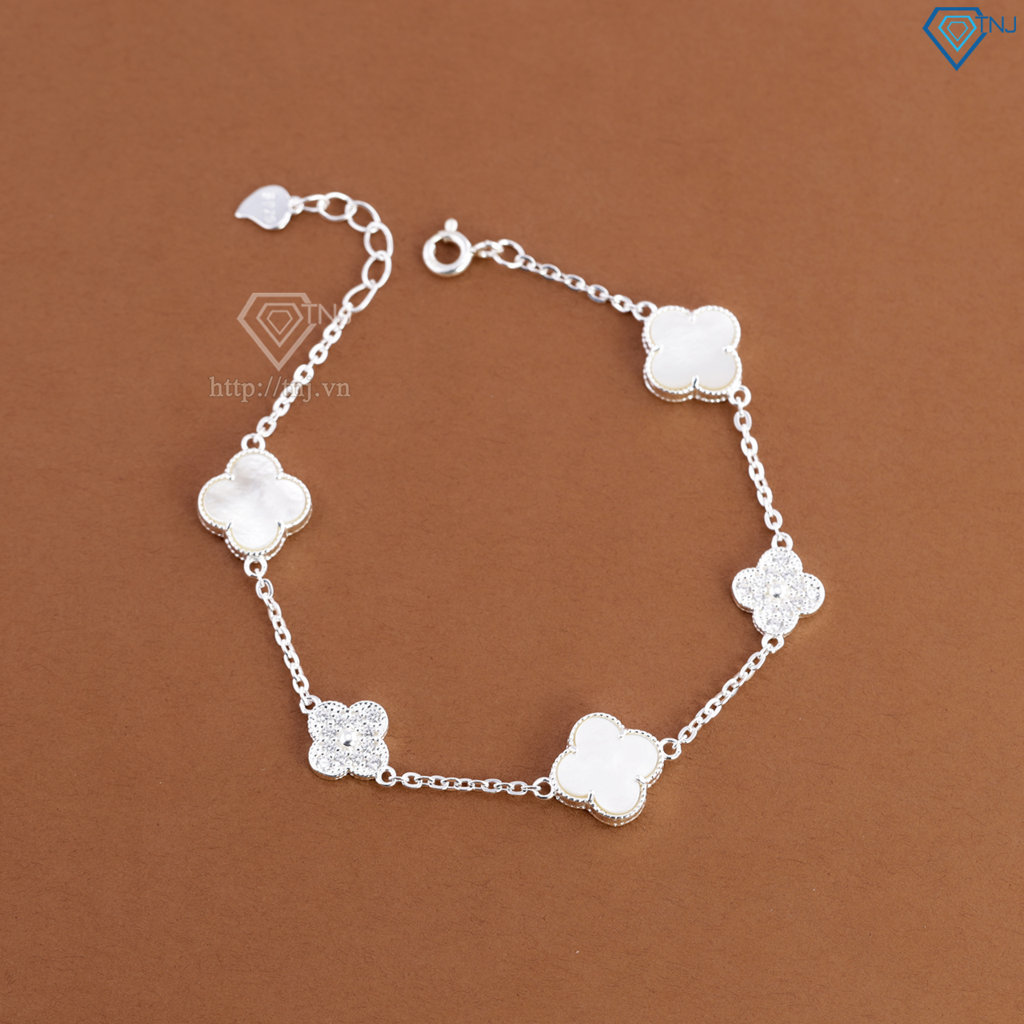 Lắc tay bạc nữ cỏ 4 lá đính đá trắng LTN0456