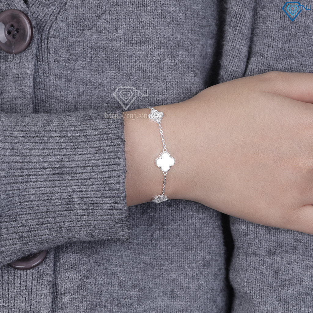 Lắc tay bạc nữ cỏ 4 lá đính đá trắng LTN0456