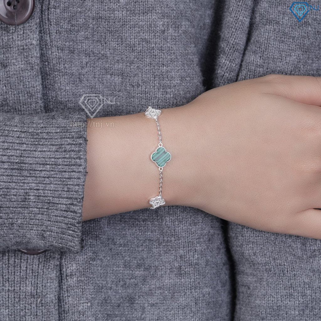 Lắc tay bạc nữ cỏ 4 lá đính đá xanh LTN0456