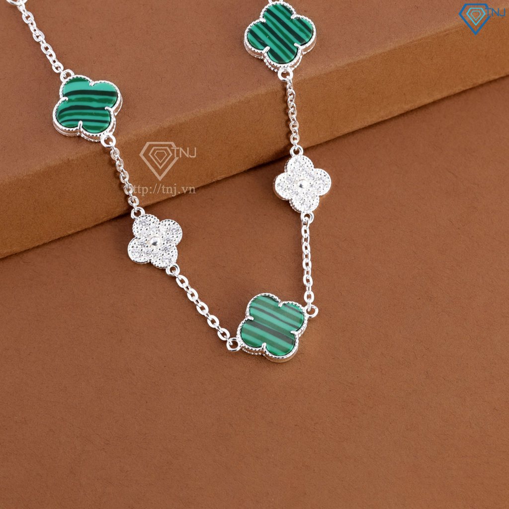 Lắc tay bạc nữ cỏ 4 lá đính đá xanh LTN0456