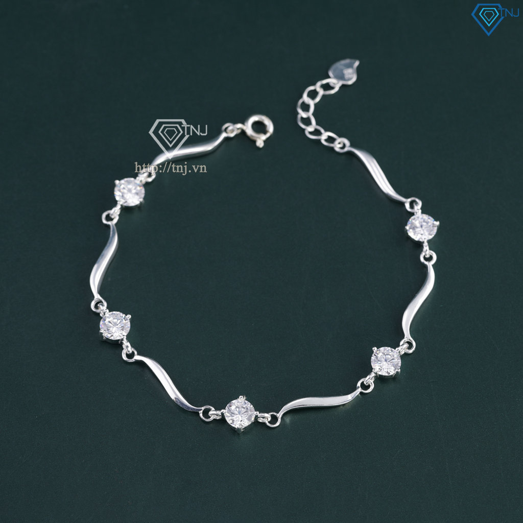 Lắc tay bạc nữ đính đá thiết kế uốn lượn tinh tế LTN0457