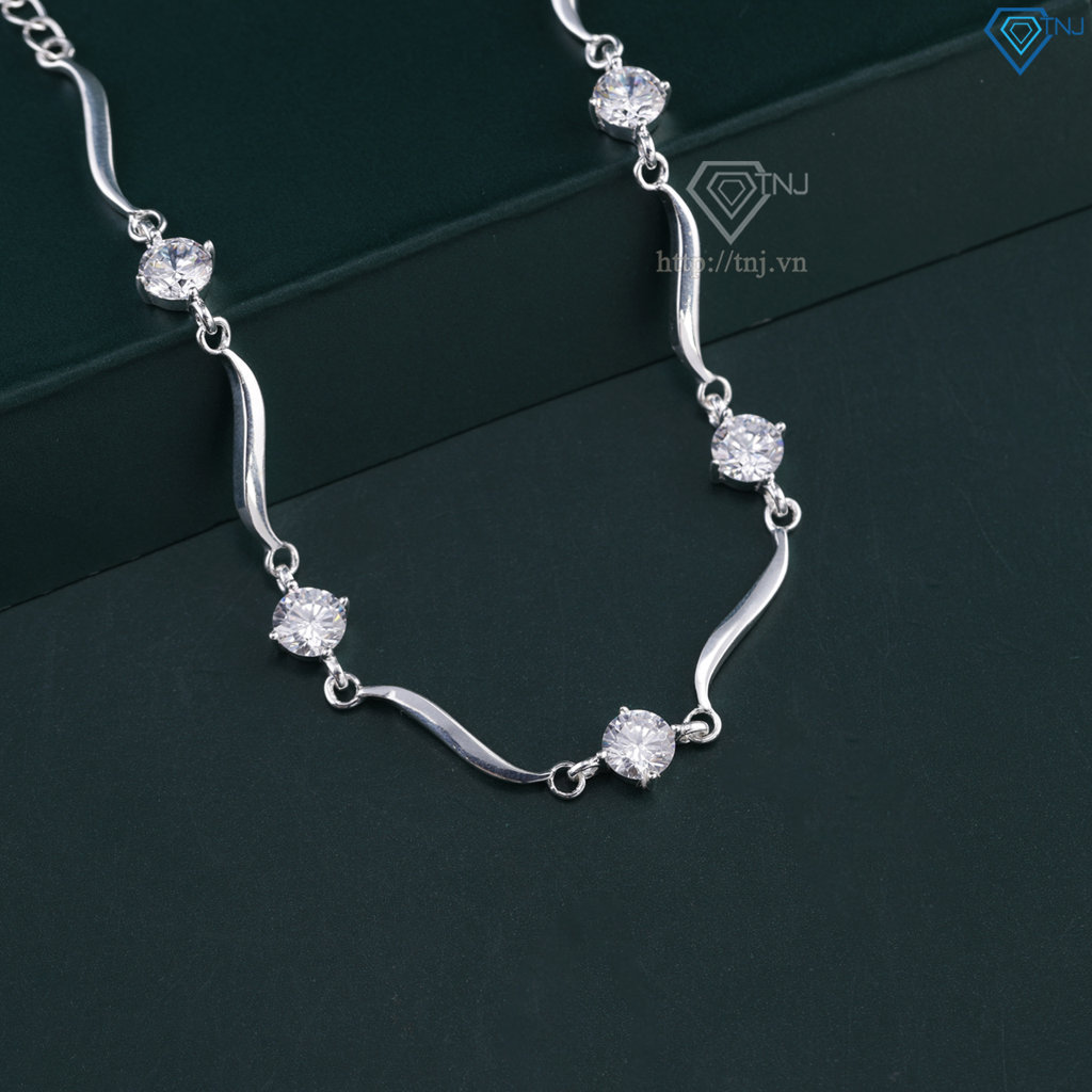 Lắc tay bạc nữ đính đá thiết kế uốn lượn tinh tế LTN0457