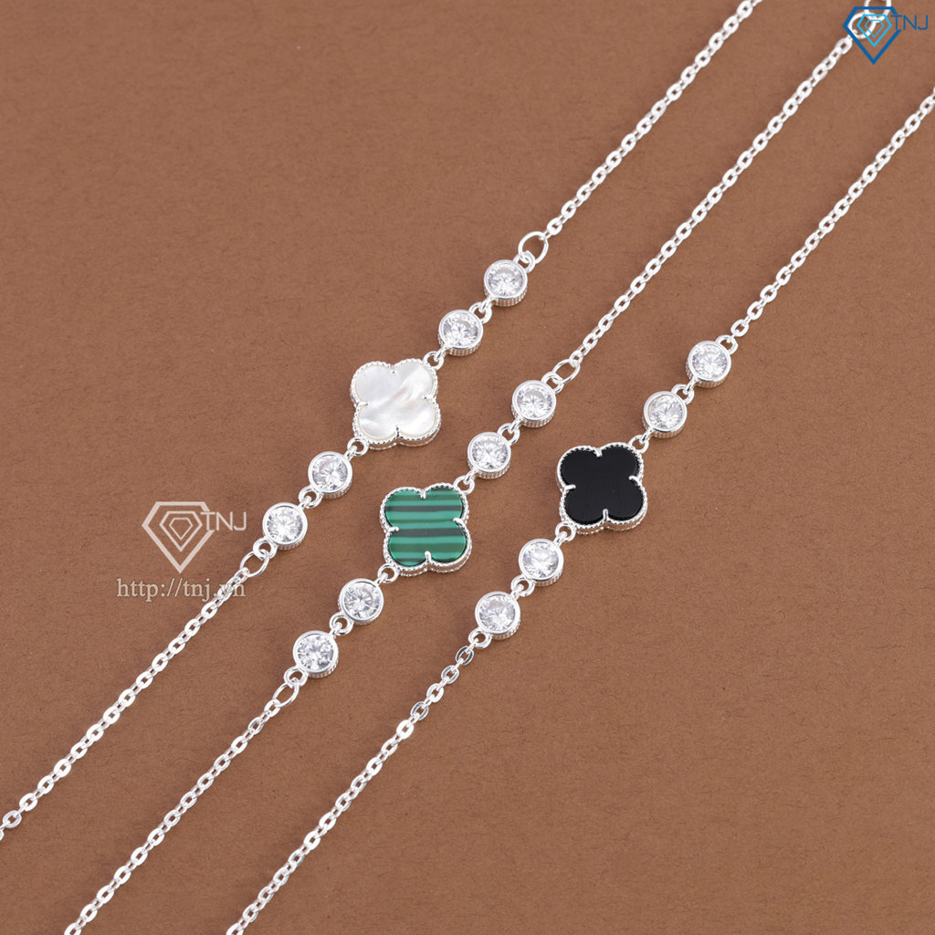 Lắc tay bạc nữ cỏ 4 lá đính đá theo mệnh LTN0461