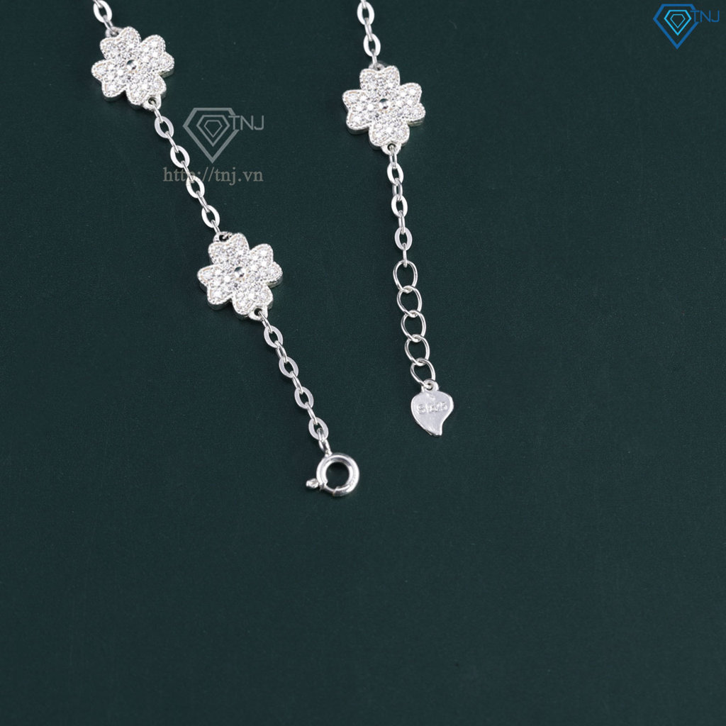 Lắc tay cỏ 4 lá may mắn đính kim full cương Moissanite LTNM0024
