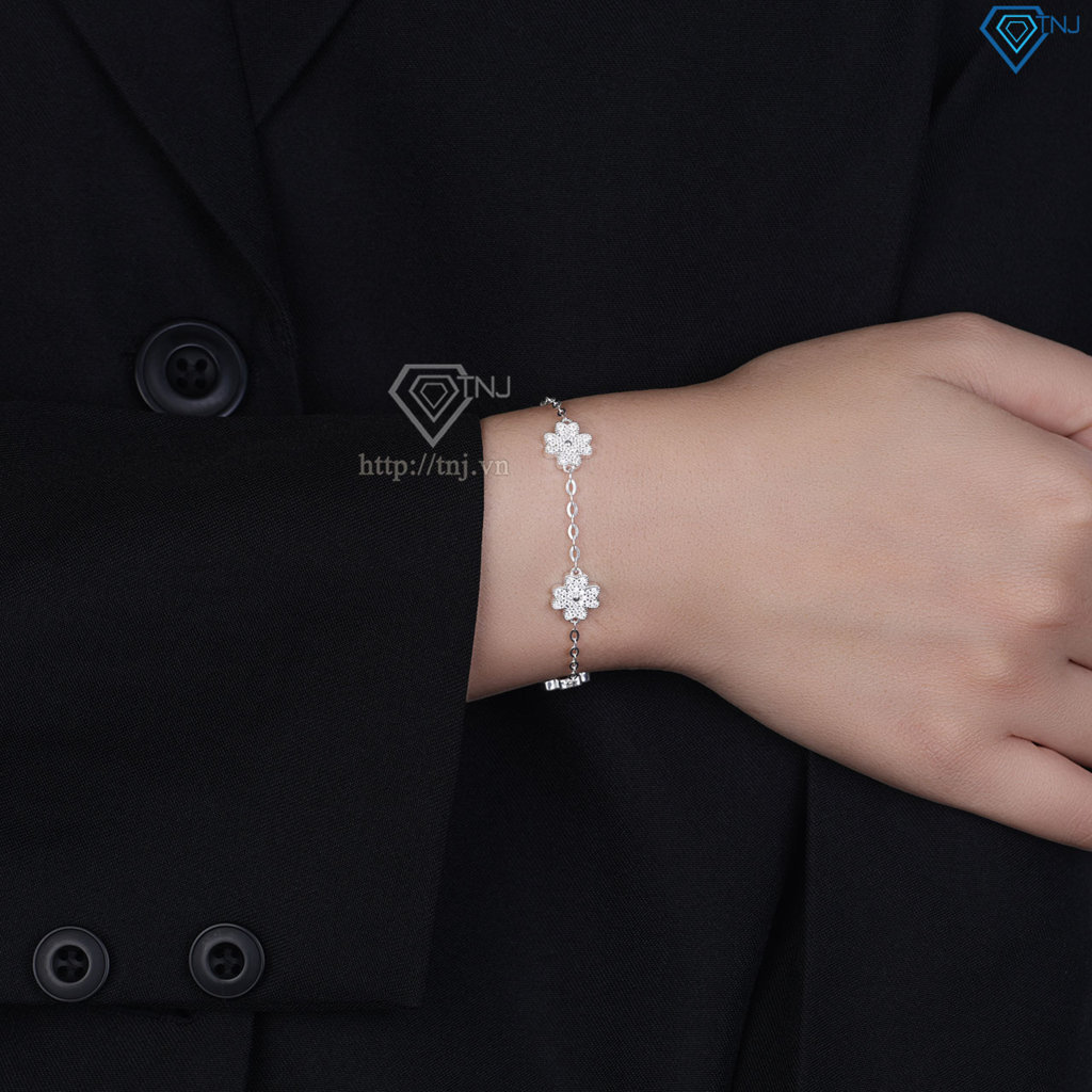 Lắc tay cỏ 4 lá may mắn đính kim full cương Moissanite LTNM0024