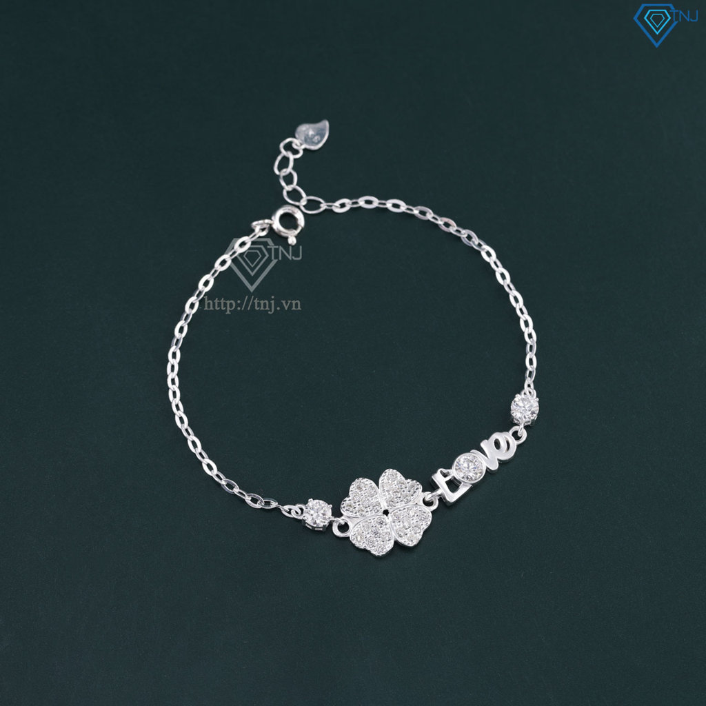 Lắc tay cỏ 4 lá chữ Love đính full kim cương Moissanite 4.0mm - Kiểm định GRA LTNM0025