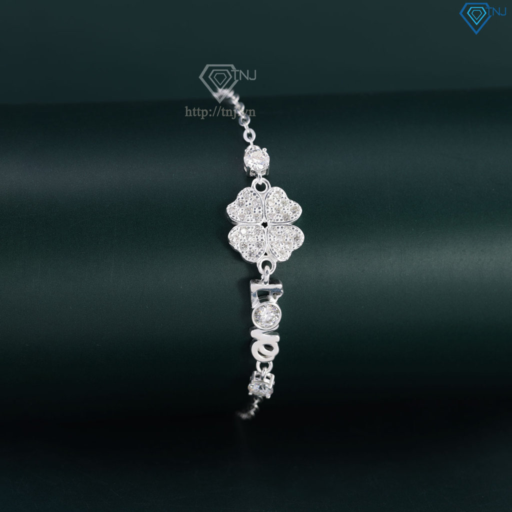 Lắc tay cỏ 4 lá chữ Love đính full kim cương Moissanite 4.0mm - Kiểm định GRA LTNM0025