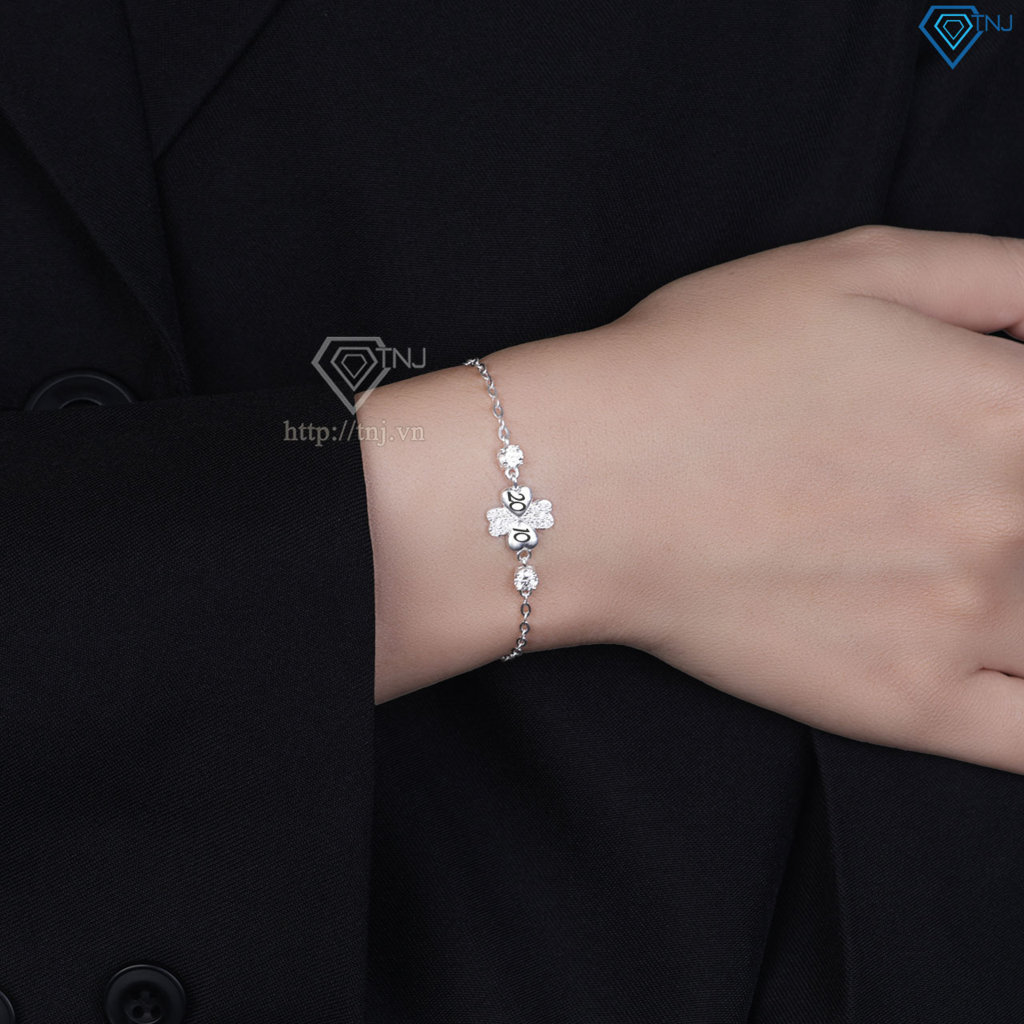 Lắc tay cỏ 4 lá may mắn đính full kim cương Moissanite 4.0mm - Kiểm định GRA LTNM0026