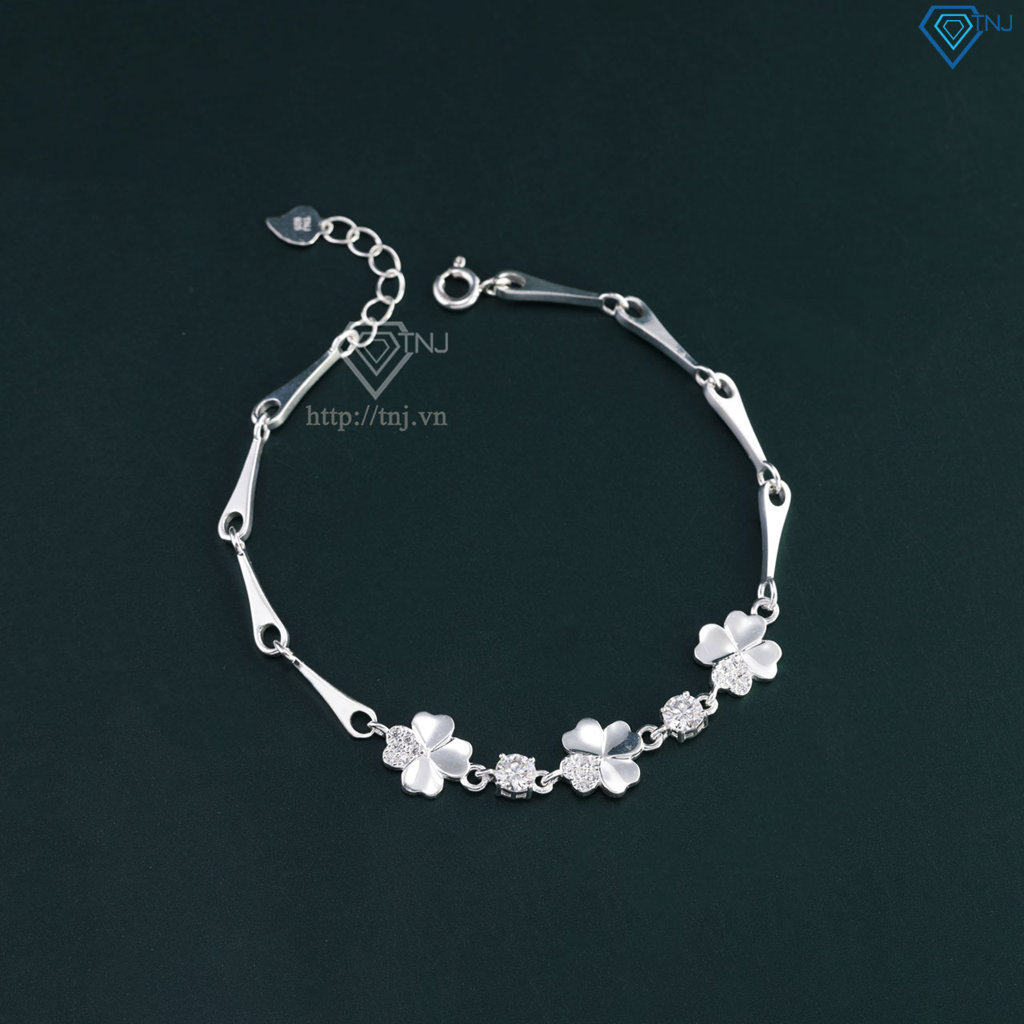 Lắc tay cỏ 4 lá may mắn đính kim cương Moissanite 4.0mm - Kiểm định GRA LTNM0027