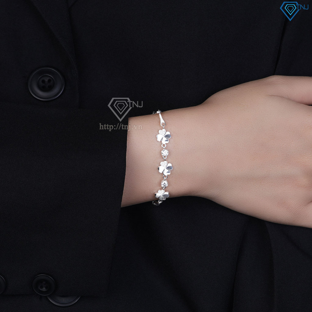Lắc tay cỏ 4 lá may mắn đính kim cương Moissanite 4.0mm - Kiểm định GRA LTNM0027
