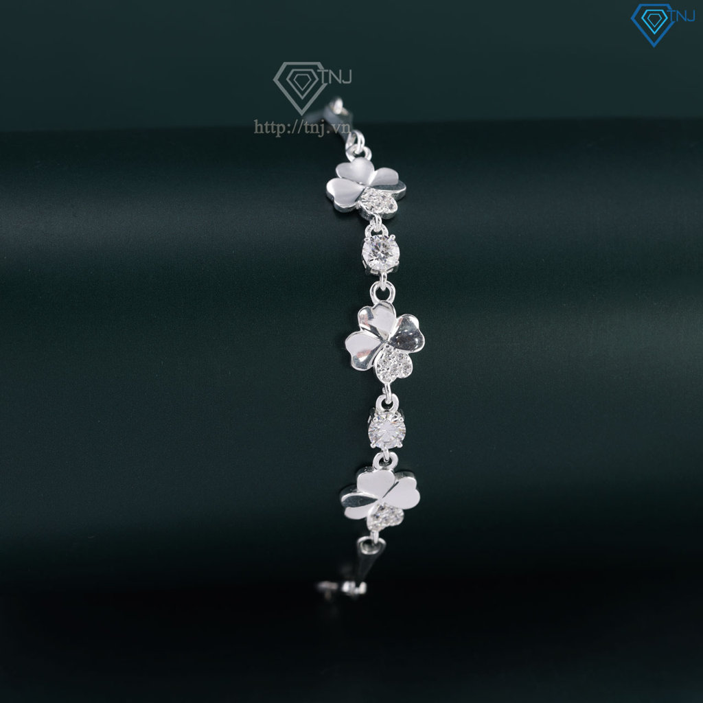 Lắc tay cỏ 4 lá may mắn đính kim cương Moissanite 4.0mm - Kiểm định GRA LTNM0027