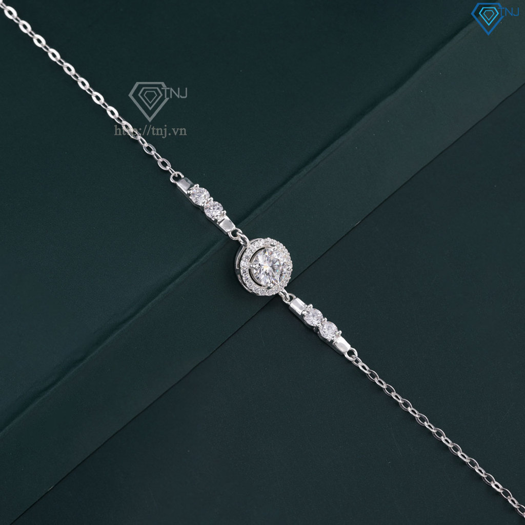 Lắc tay bạc nữ mặt tròn đính kim cương Moissanite 7.0mm - Kiểm định GRA LTNM0028