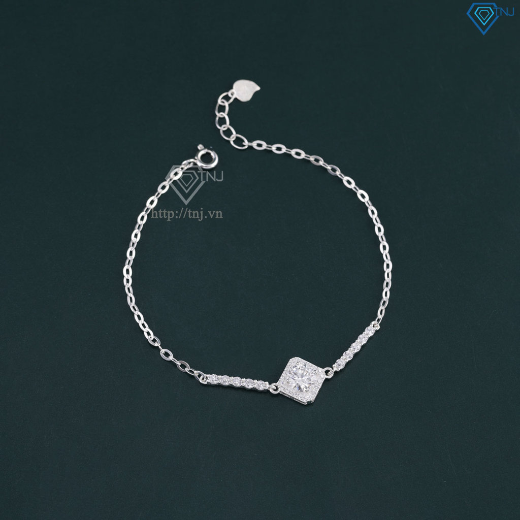 Lắc tay bạc nữ mặt hình vuông đính kim cương Moissanite 6.0mm - Kiểm định GRA LTNM0029