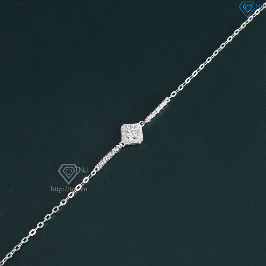 Lắc tay bạc nữ mặt hình vuông đính kim cương Moissanite 6.0mm - Kiểm định GRA LTNM0029