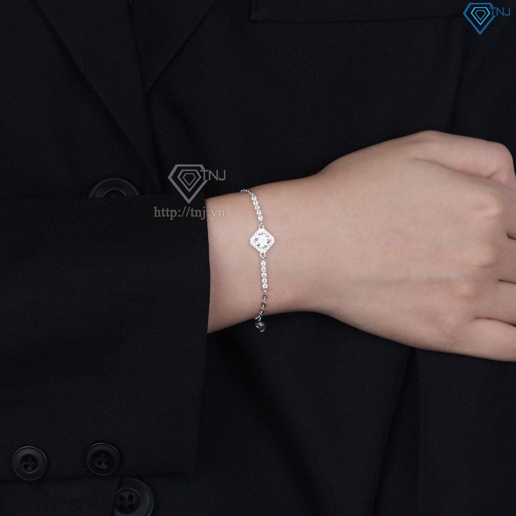 Lắc tay bạc nữ mặt hình vuông đính kim cương Moissanite 6.0mm - Kiểm định GRA LTNM0029