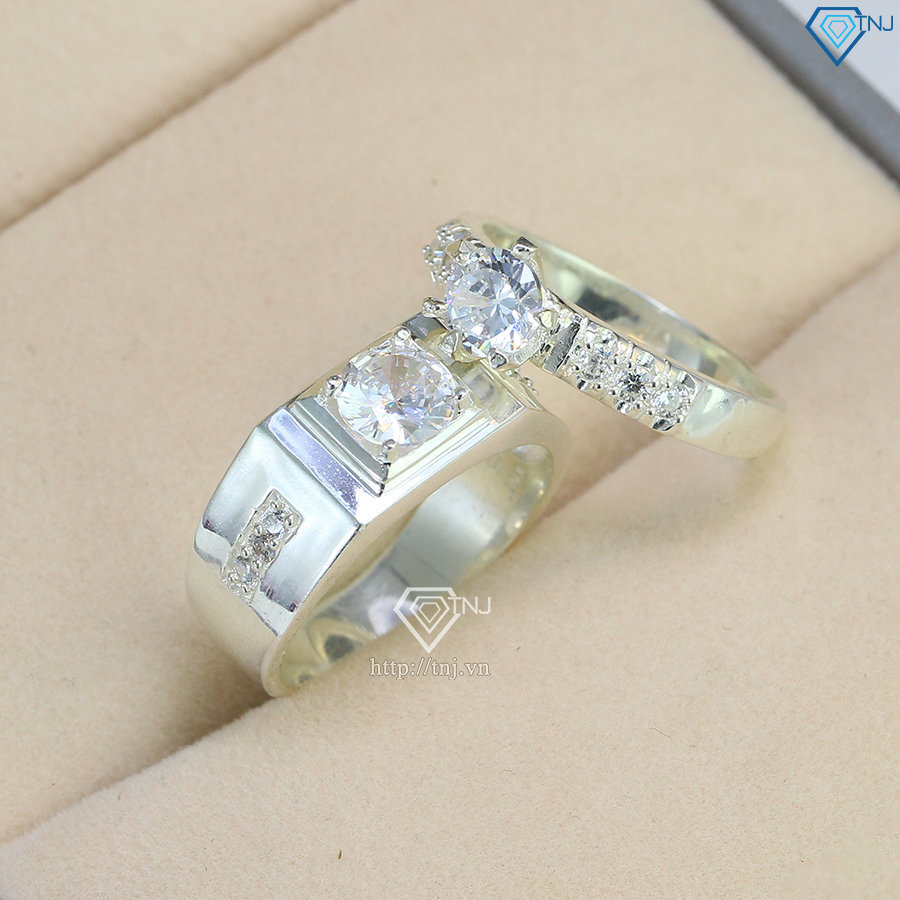 Nhẫn đôi bạc nhẫn cặp bạc đẹp đính đá sang trọng ND0041