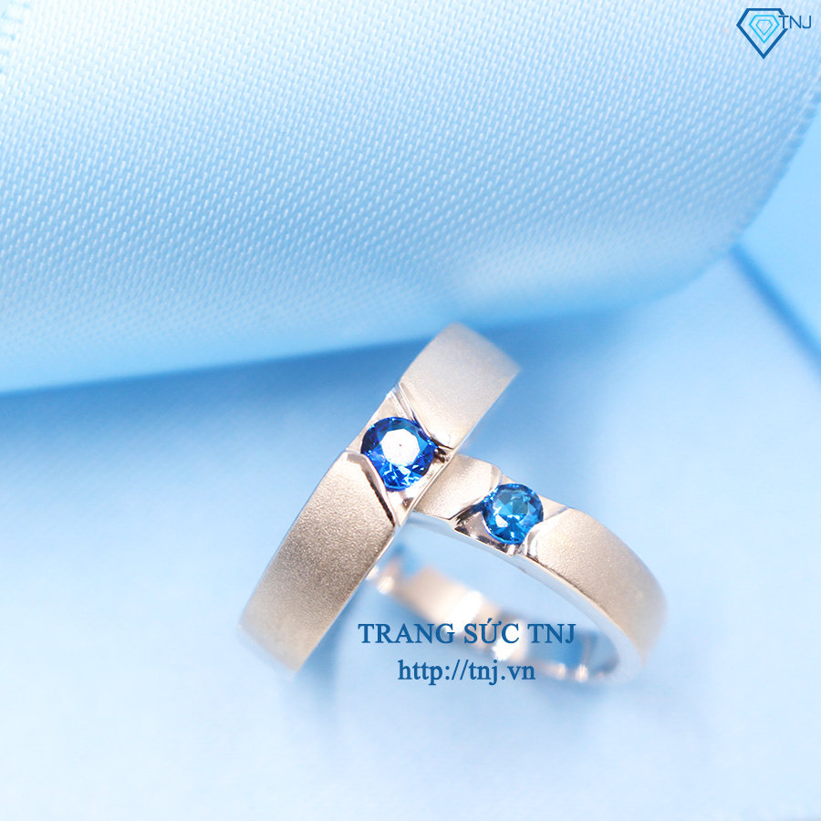 Nhẫn đôi bạc nhẫn cặp bạc đính đá xanh dương ND0095