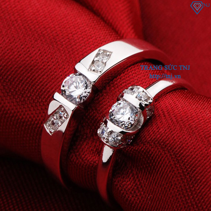 Nhẫn đôi bạc nhẫn cặp bạc đính đá tinh tế ND0112
