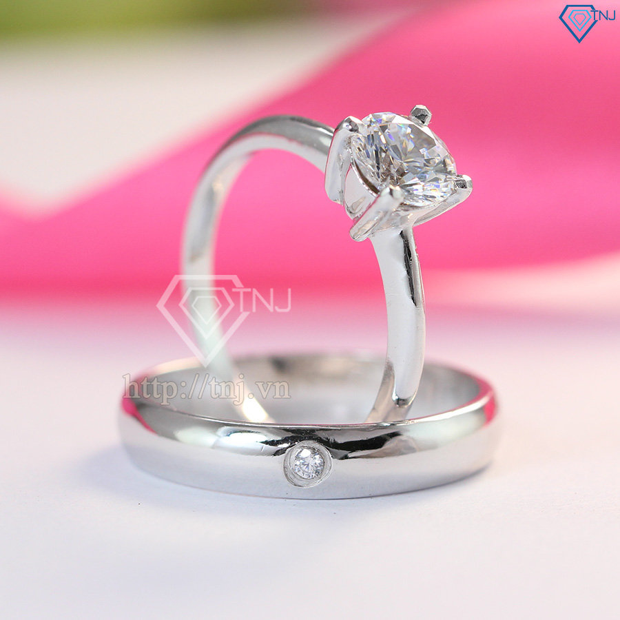 Nhẫn đôi bạc nhẫn cặp bạc đẹp đính đá ND0147