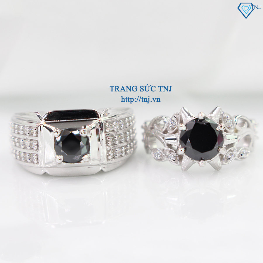 Nhẫn đôi bạc nhẫn cặp bạc đẹp đính đá đen ND0192