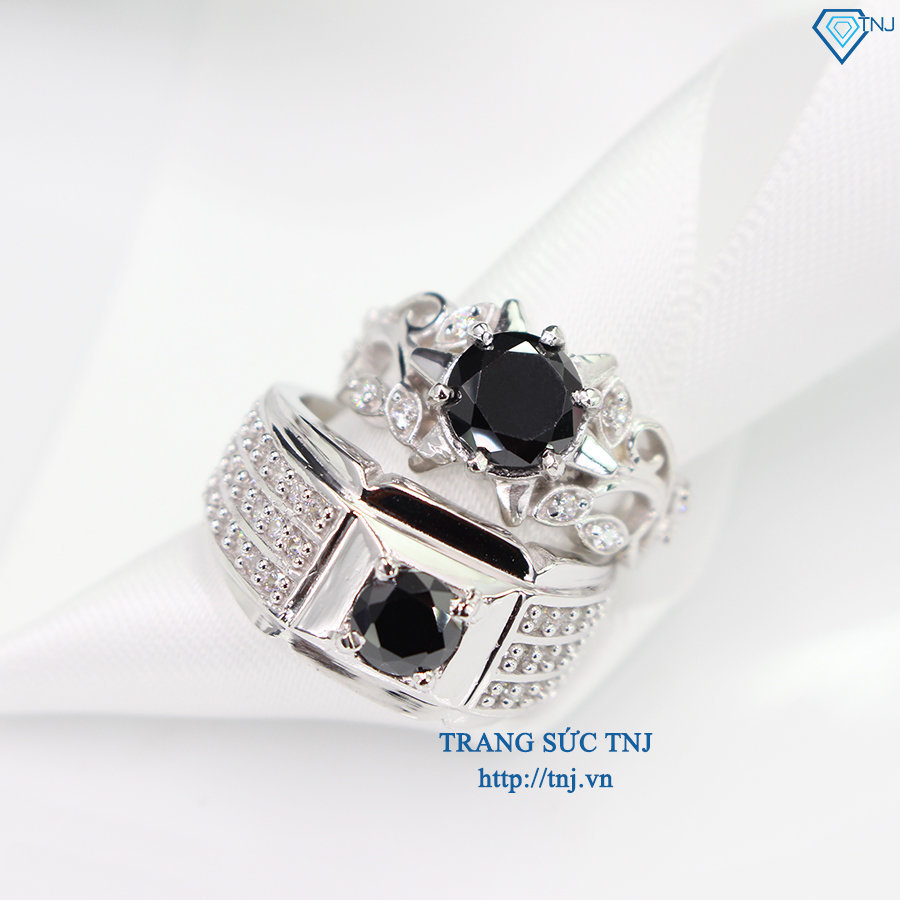 Nhẫn đôi bạc nhẫn cặp bạc đẹp đính đá đen ND0192
