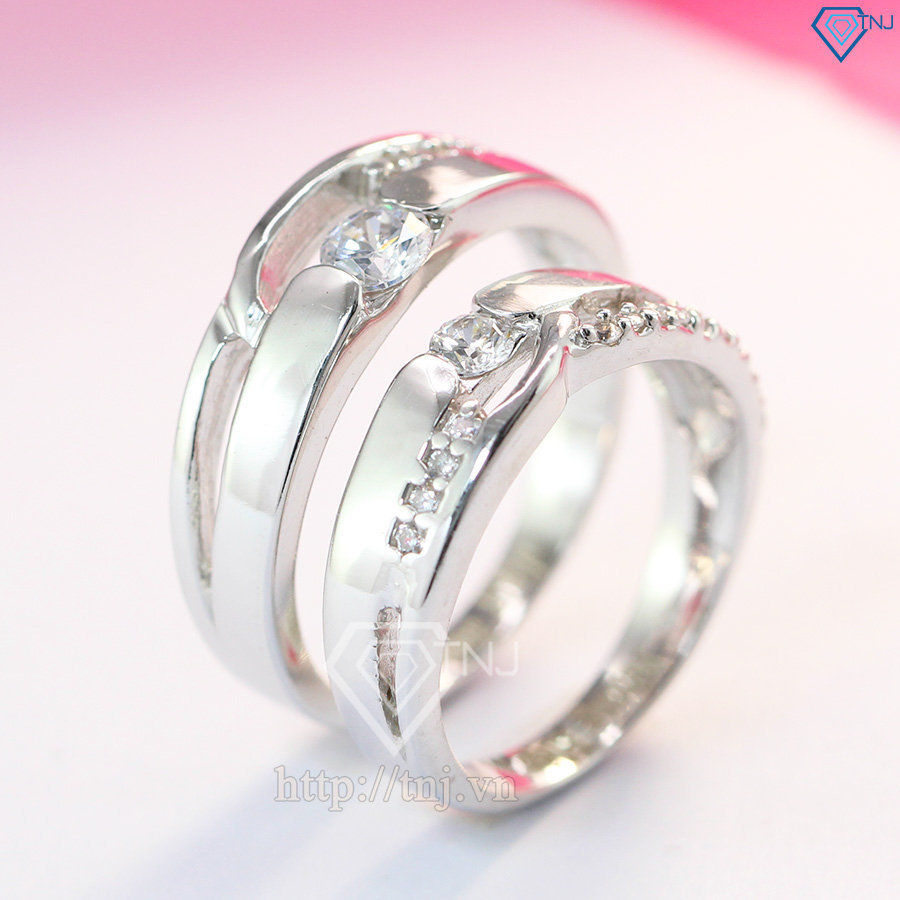 Nhẫn đôi bạc nhẫn cặp bạc đính đá đẹp ND0195