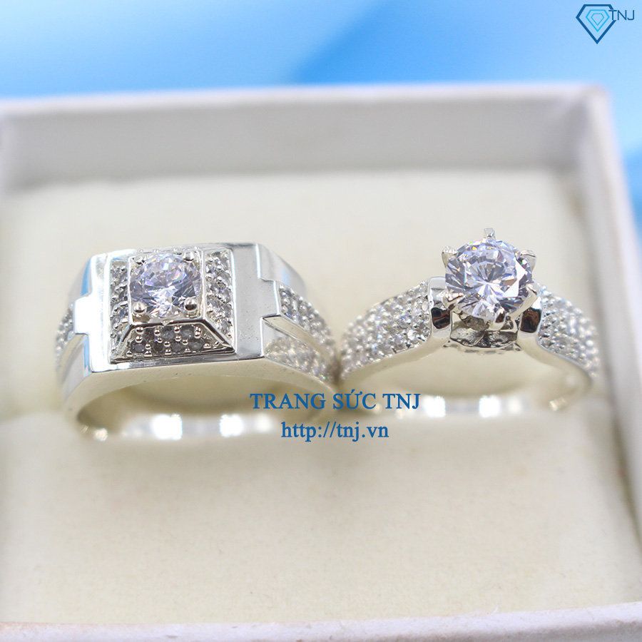 Nhẫn đôi bạc nhẫn cặp bạc đẹp đính đá sang trọng ND0242