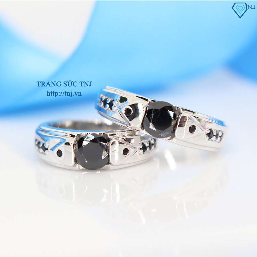 Nhẫn đôi bạc nhẫn cặp bạc đẹp đính đá đen ND0280