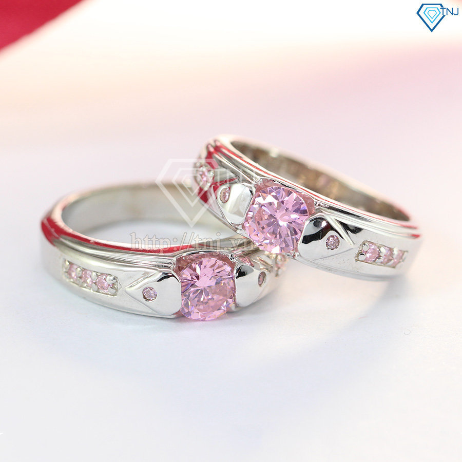 Nhẫn đôi bạc nhẫn cặp bạc đẹp đính đá hồng ND0280