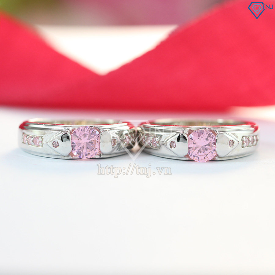 Nhẫn đôi bạc nhẫn cặp bạc đẹp đính đá hồng ND0280