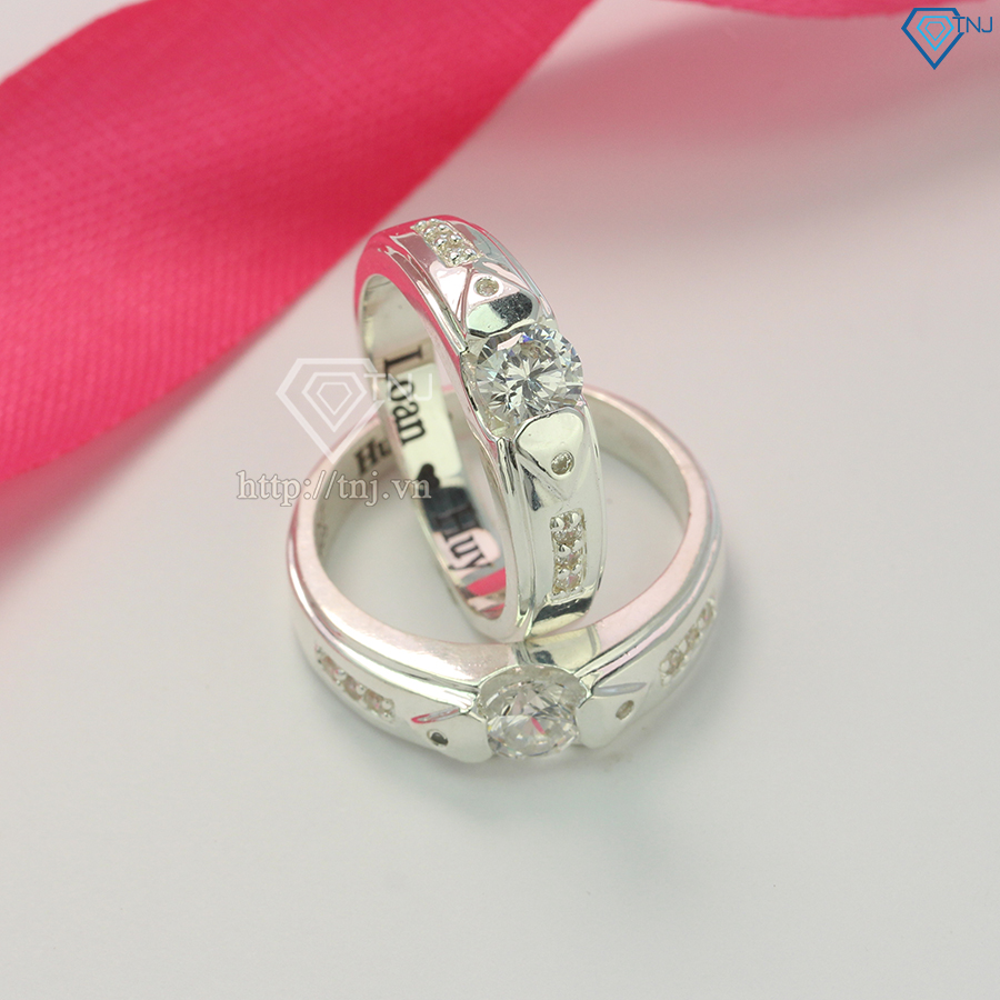 Nhẫn đôi bạc nhẫn cặp bạc đẹp đính đá trắng ND0280