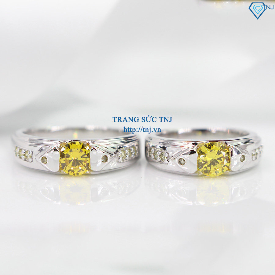 Nhẫn đôi bạc nhẫn cặp bạc đẹp đính đá vàng ND0280