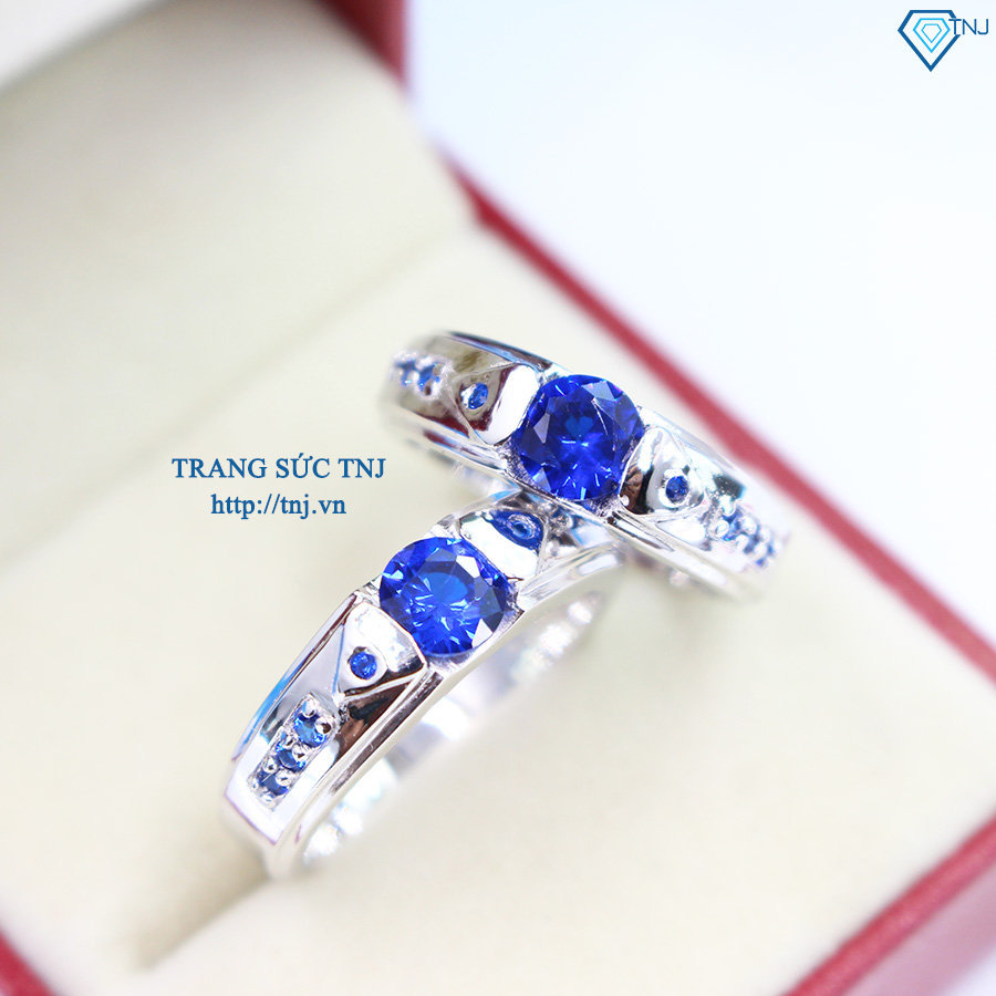 Nhẫn đôi bạc nhẫn cặp bạc đẹp đính đá xanh dương ND0280