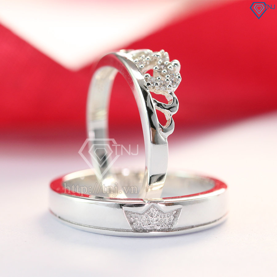 Nhẫn đôi bạc nhẫn cặp bạc đẹp King Queen đơn giản ND0303