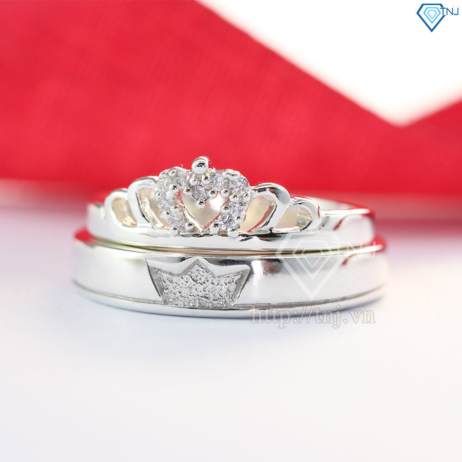 Nhẫn đôi bạc nhẫn cặp bạc đẹp King Queen đơn giản ND0303