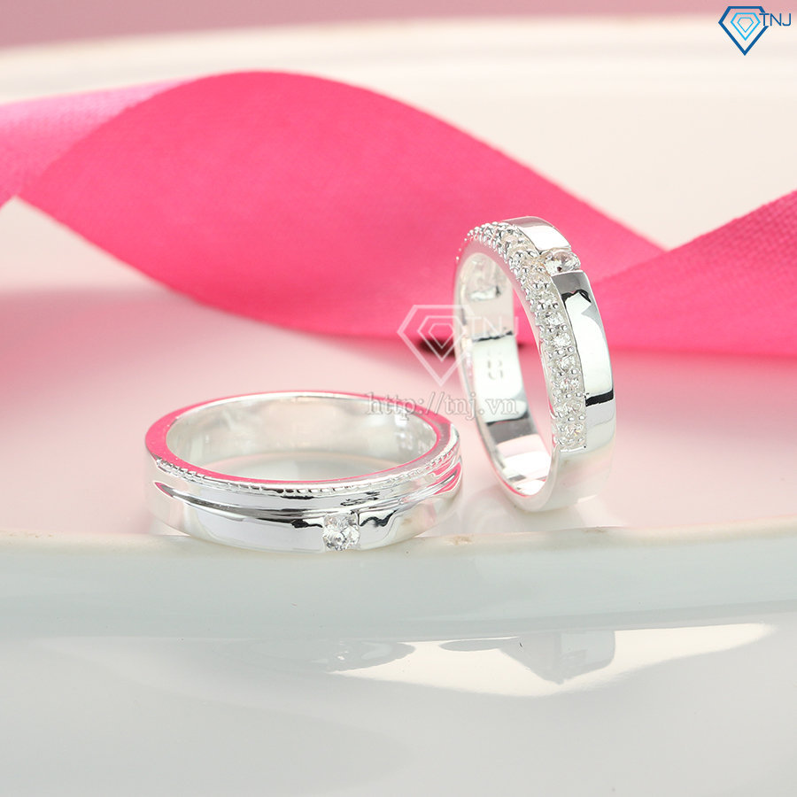 Nhẫn đôi bạc nhẫn cặp bạc đẹp đính đá ND0338