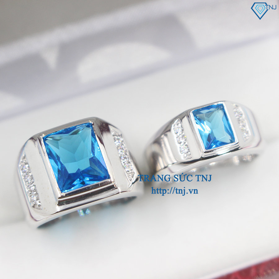 Nhẫn đôi bạc nhẫn cặp bạc đẹp đính đá xanh dương ND0248