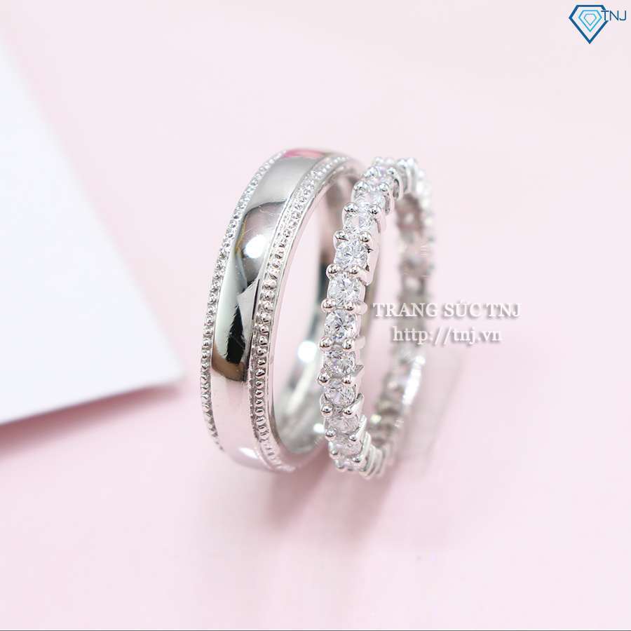 nhẫn đôi bạc nhẫn cặp bạc đẹp đính đá ND0323