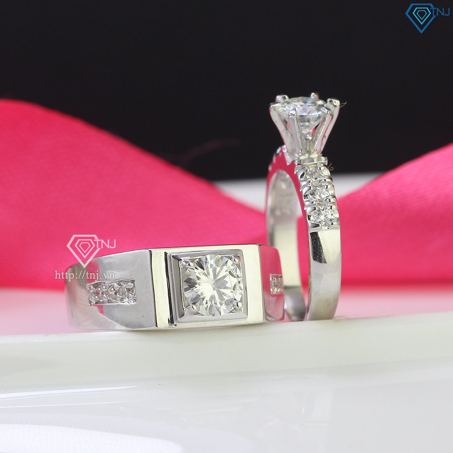 Nhẫn cặp đôi đính kim cương Moissanite đẹp NDM0006